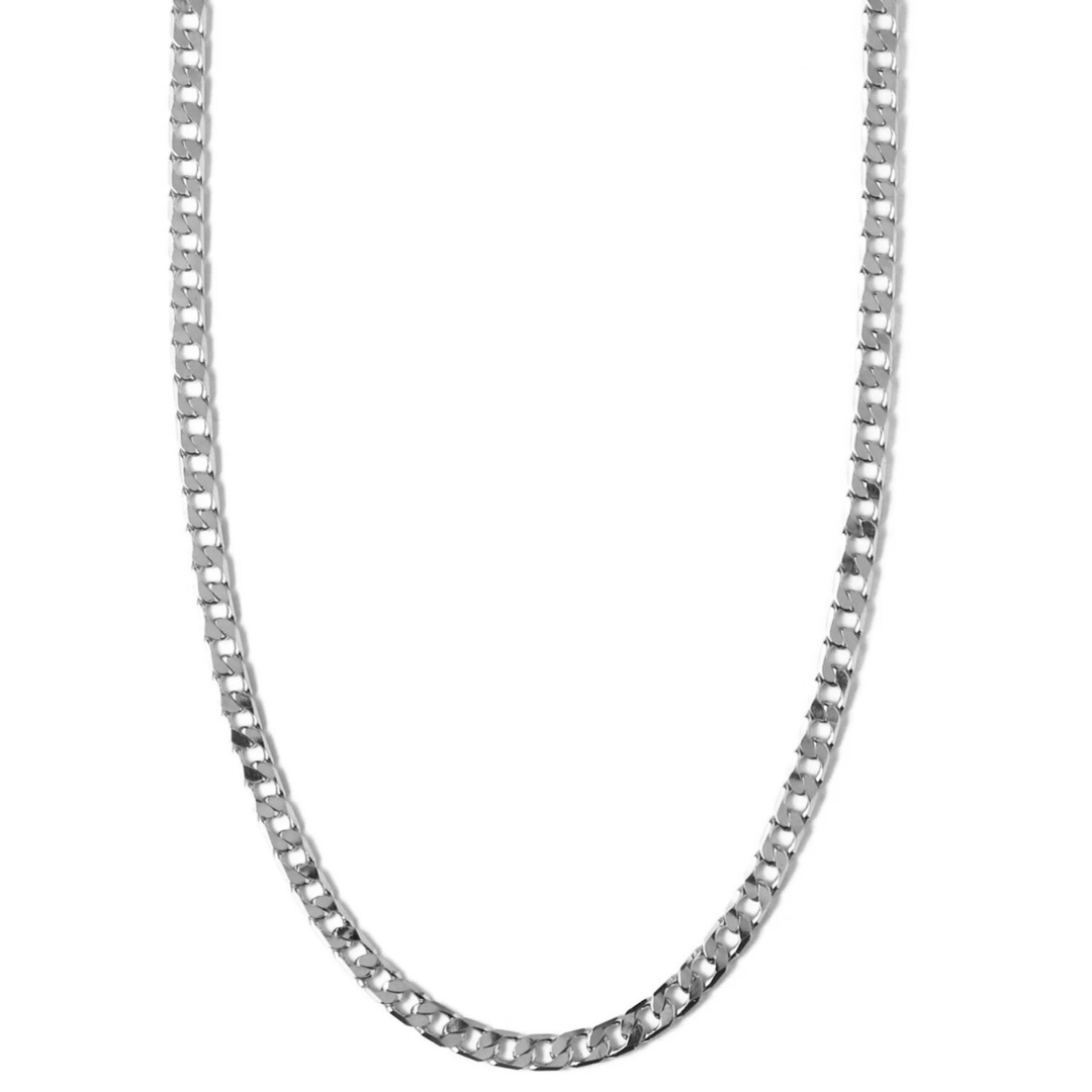 Flat Link Curb Chain Necklace | White Gold