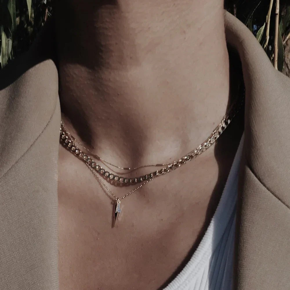 Flat Link Curb Chain Necklace | White Gold