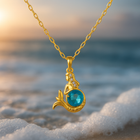 Gold Mermaid Necklace with Blue Crystal