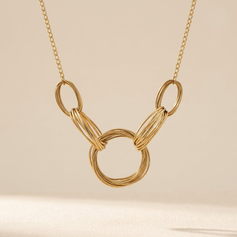 Gold Multi Wire Twisted Circle Necklace