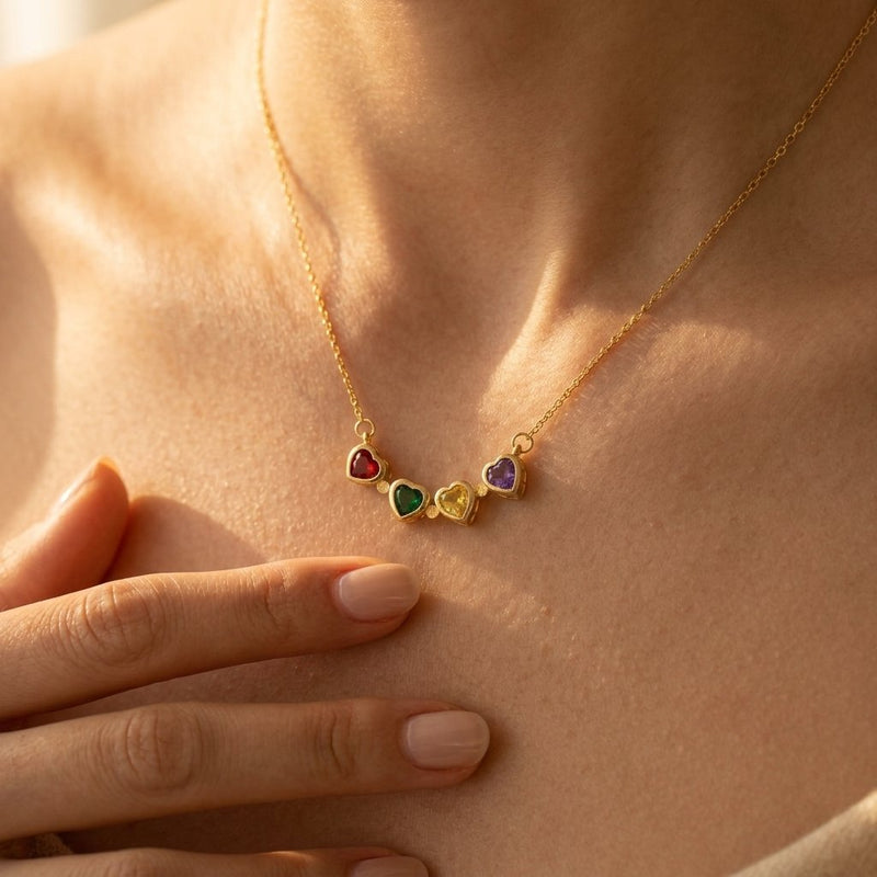 Gold Multicolor Heart Charm Necklace