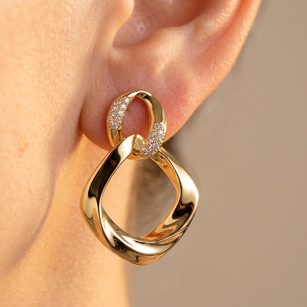 Gold Pavé Diamond Link Drop Earrings