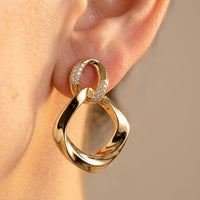 Gold Pavé Diamond Link Drop Earrings