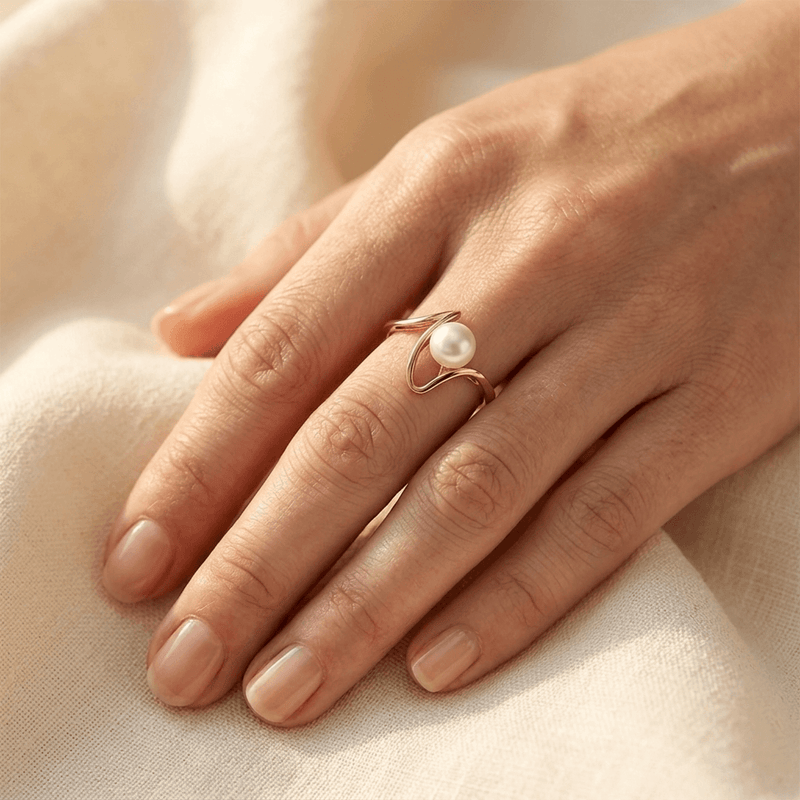 Gold Pearl Asymmetric Open Ring