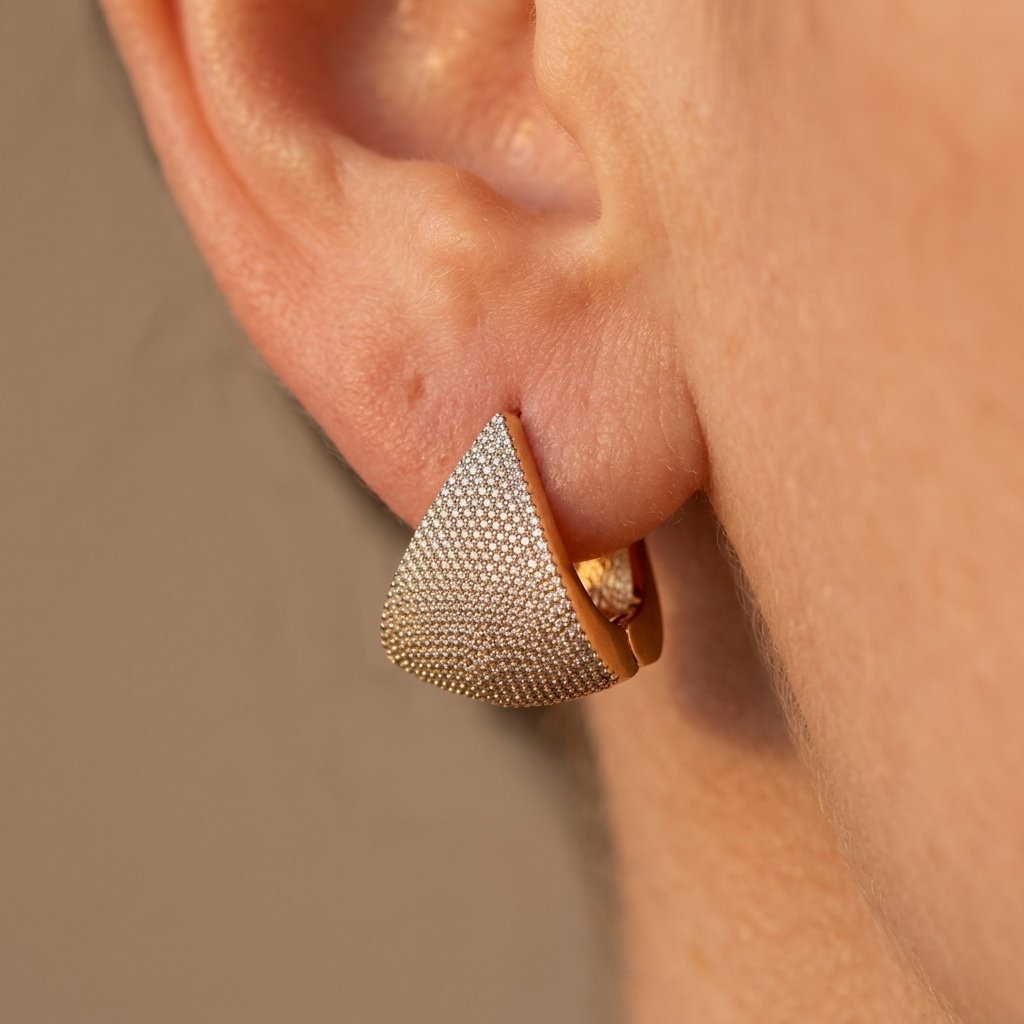 Gold Triangle Pave Silver Charm Earrings