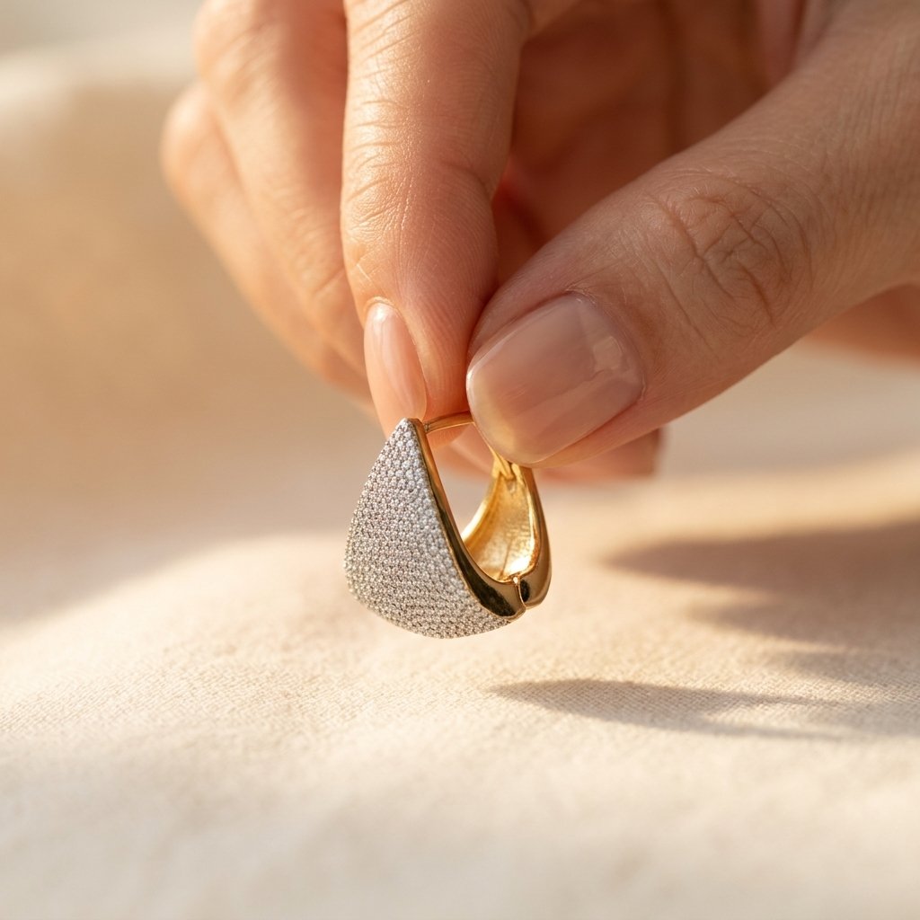 Gold Triangle Pave Silver Charm Earrings