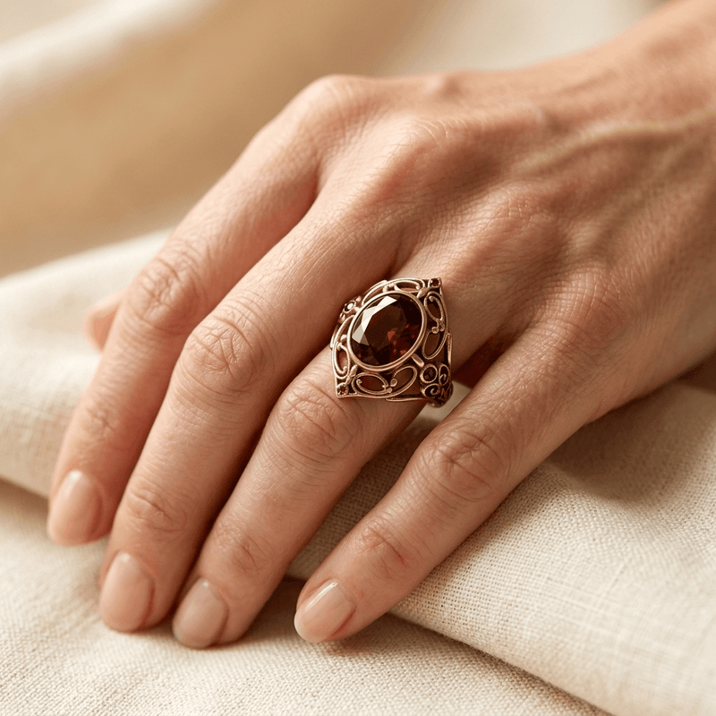 Golden Copper Ring Red Cubic Zirconia Boho Ring