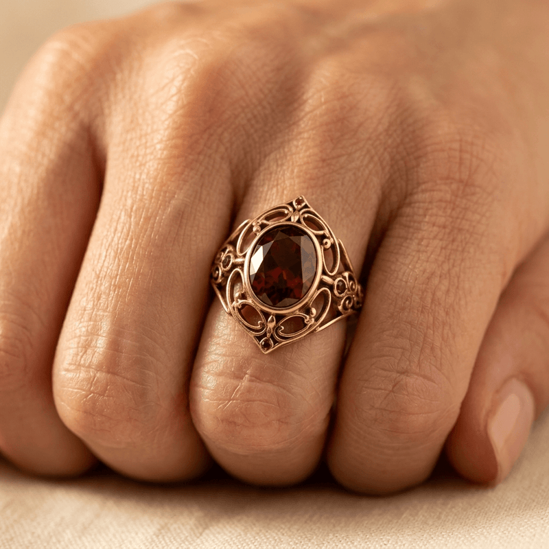 Golden Copper Ring Red Cubic Zirconia Boho Ring