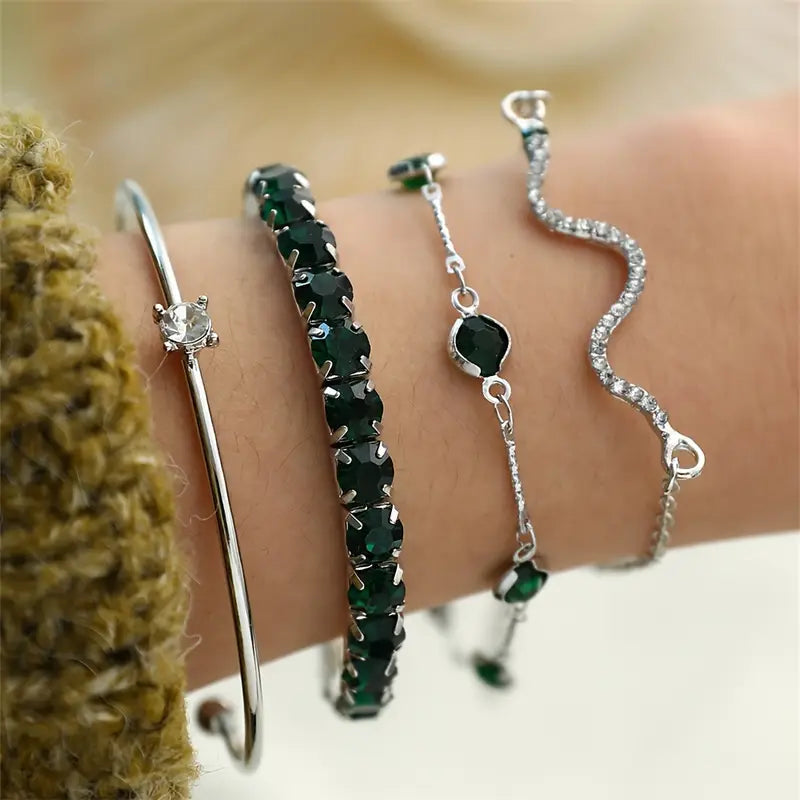 Green Gemstone Bracelet Set