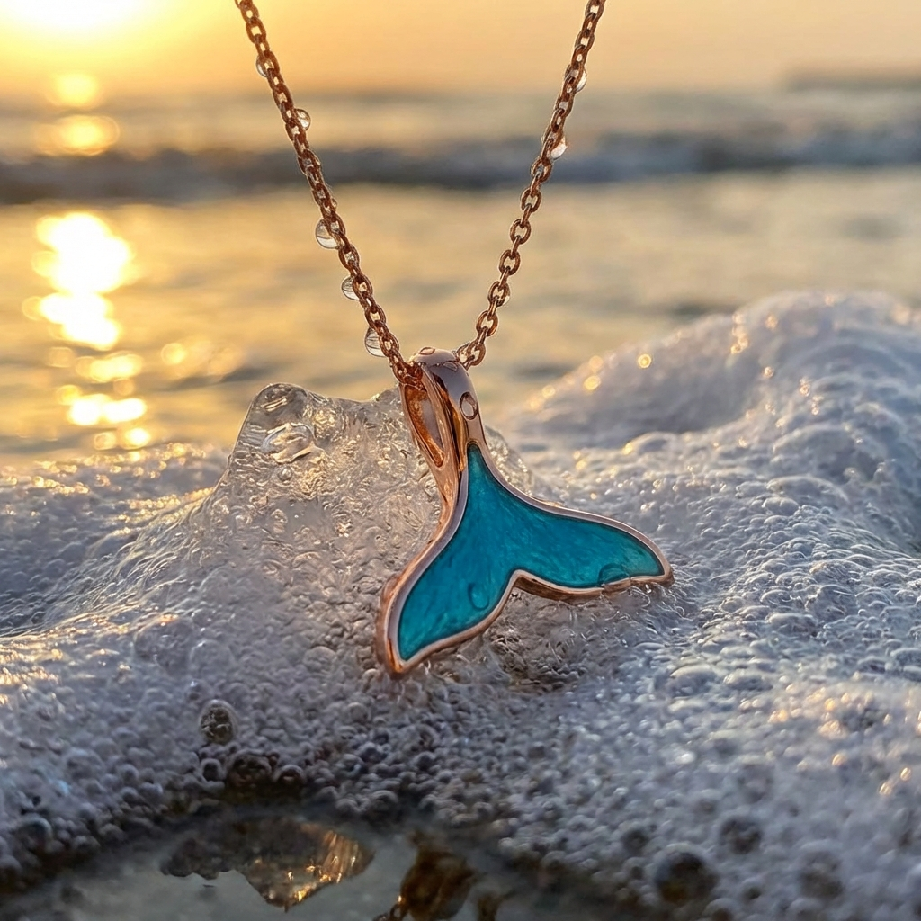 Gold Dolphin Tail with Blue Opal Inlay Necklace