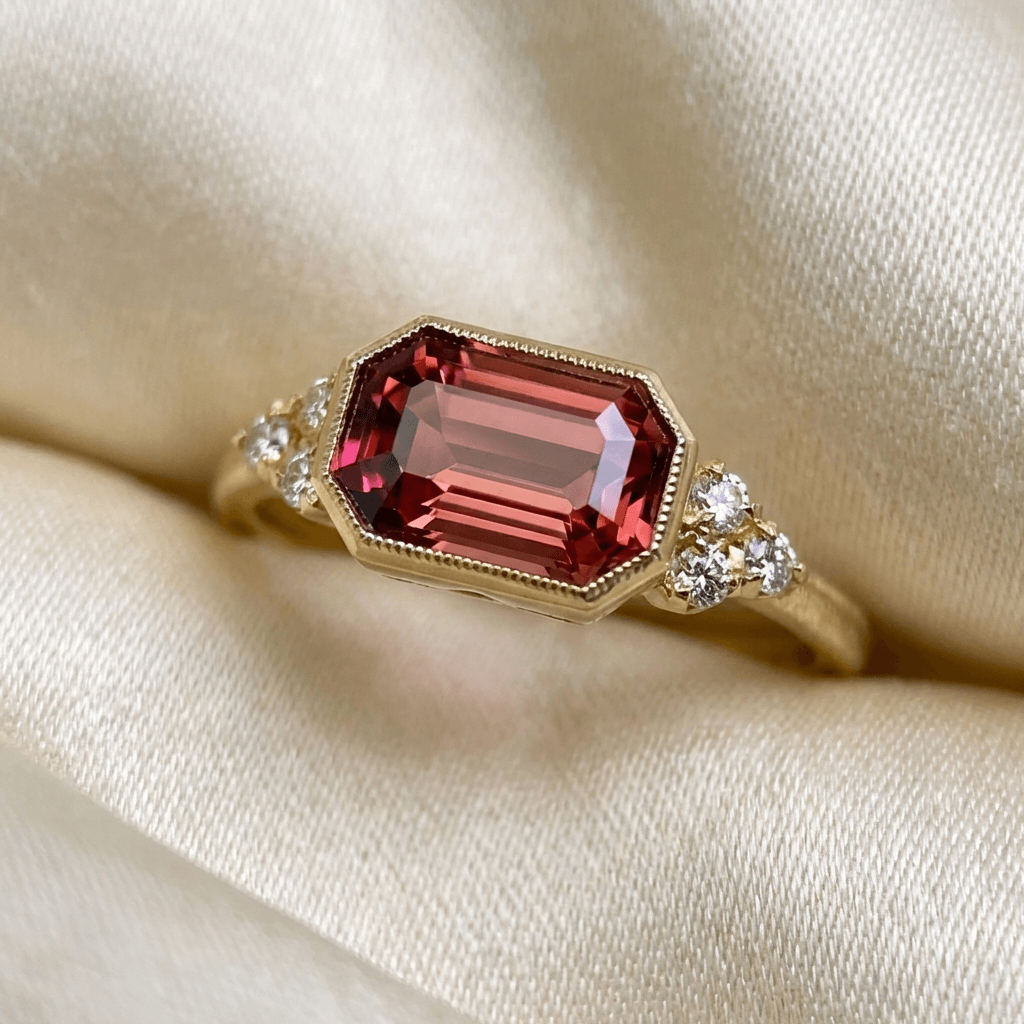 Vintage Geometric Red Zirconia Gold Plated Ring