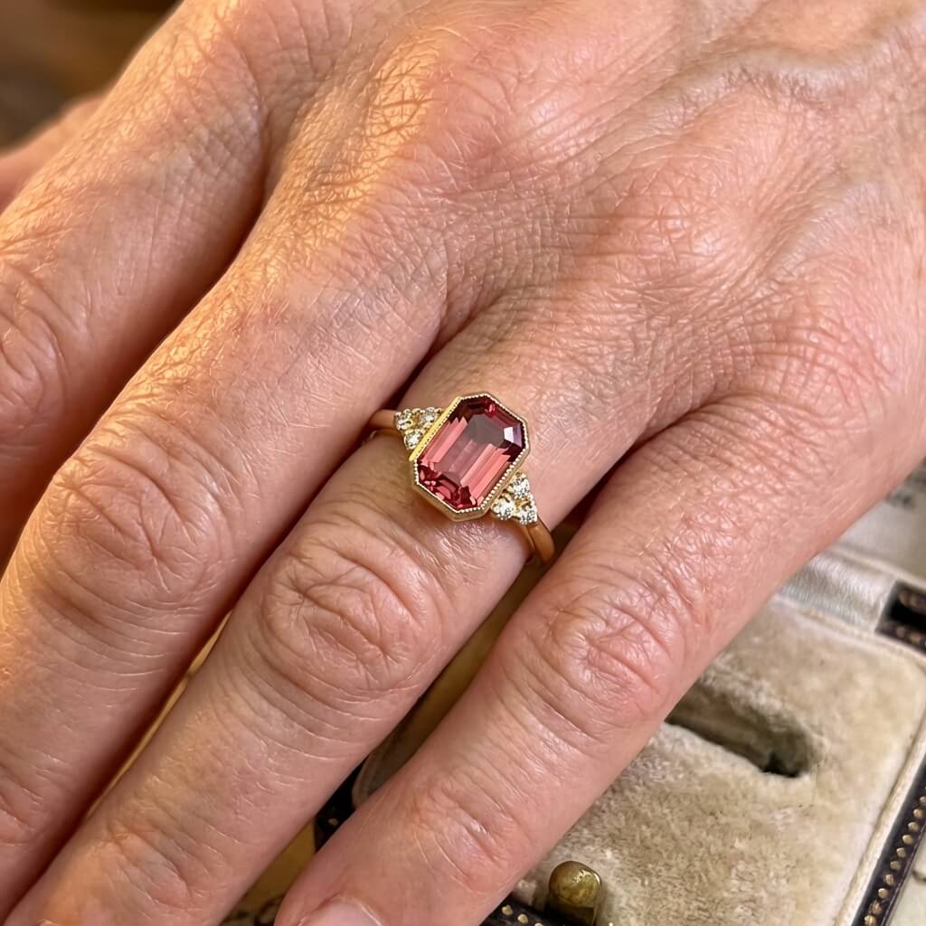 Vintage Geometric Red Zirconia Gold Plated Ring