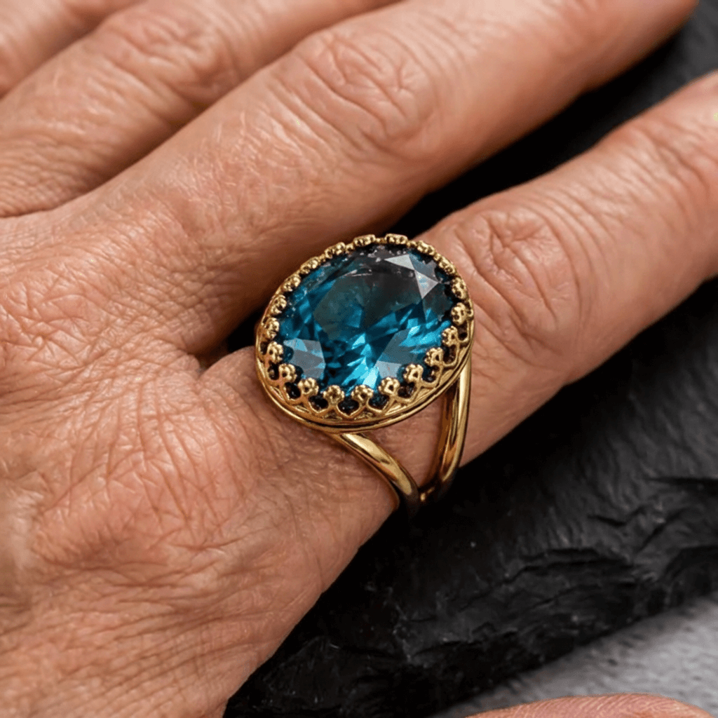 Vintage Inspired Oval Zirconia Inlay Gold Plated Ring