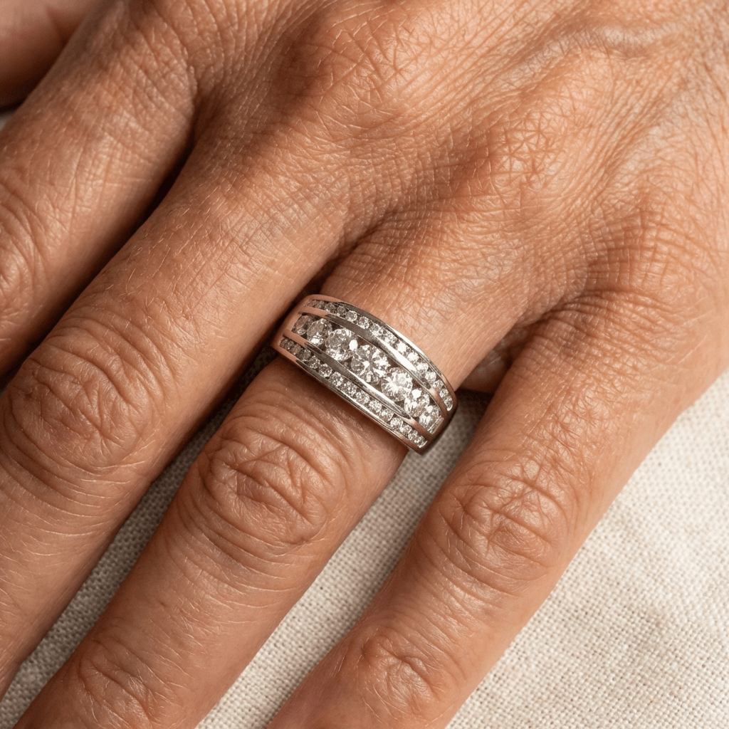 Vintage Triple Row Zirconia Layered Silver Plated Ring