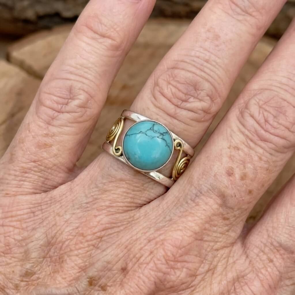 Bohemian Round Turquoise Spiral Ring