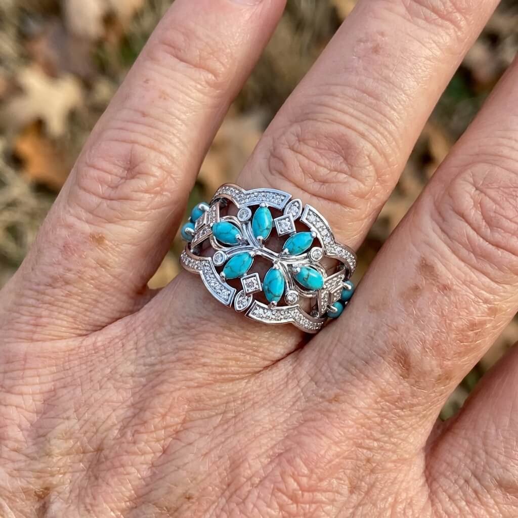 Bohemian Retro Art&nbsp;Turquoise & Crystal Statement Ring