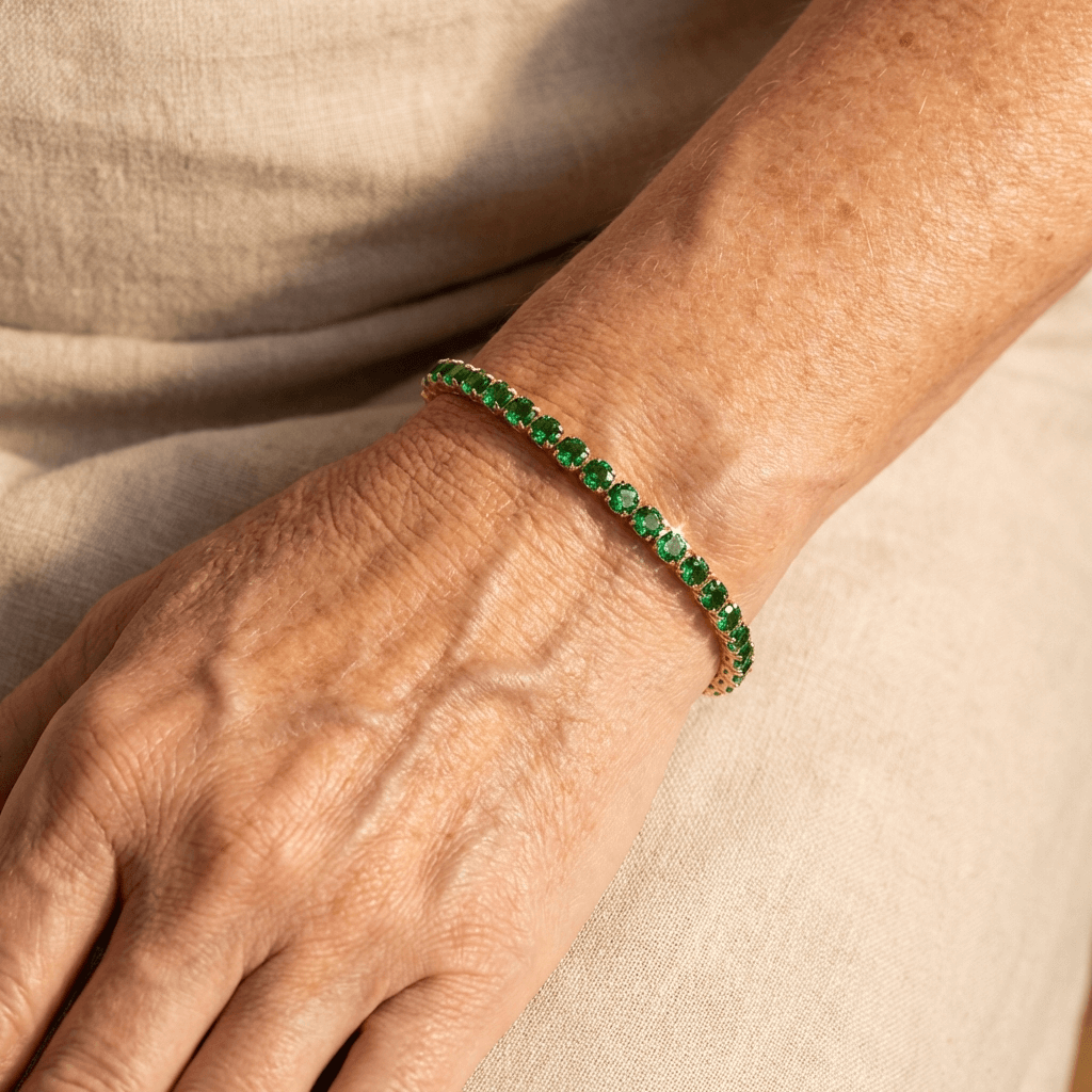 Bohemian Emerald Green Zirconia Gold Plated Tennis Bracelet