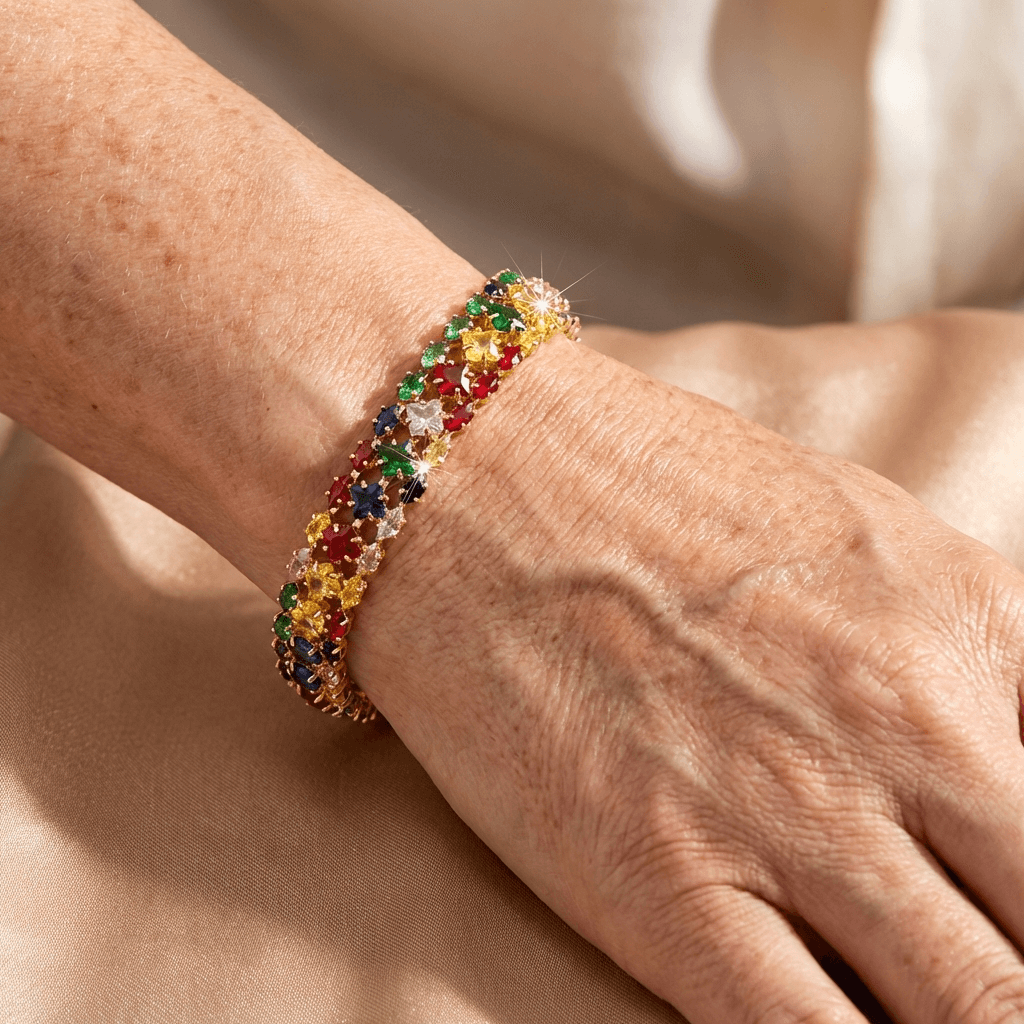 Bohemian Multi Color Zirconia Gold Plated Tennis Bracelet