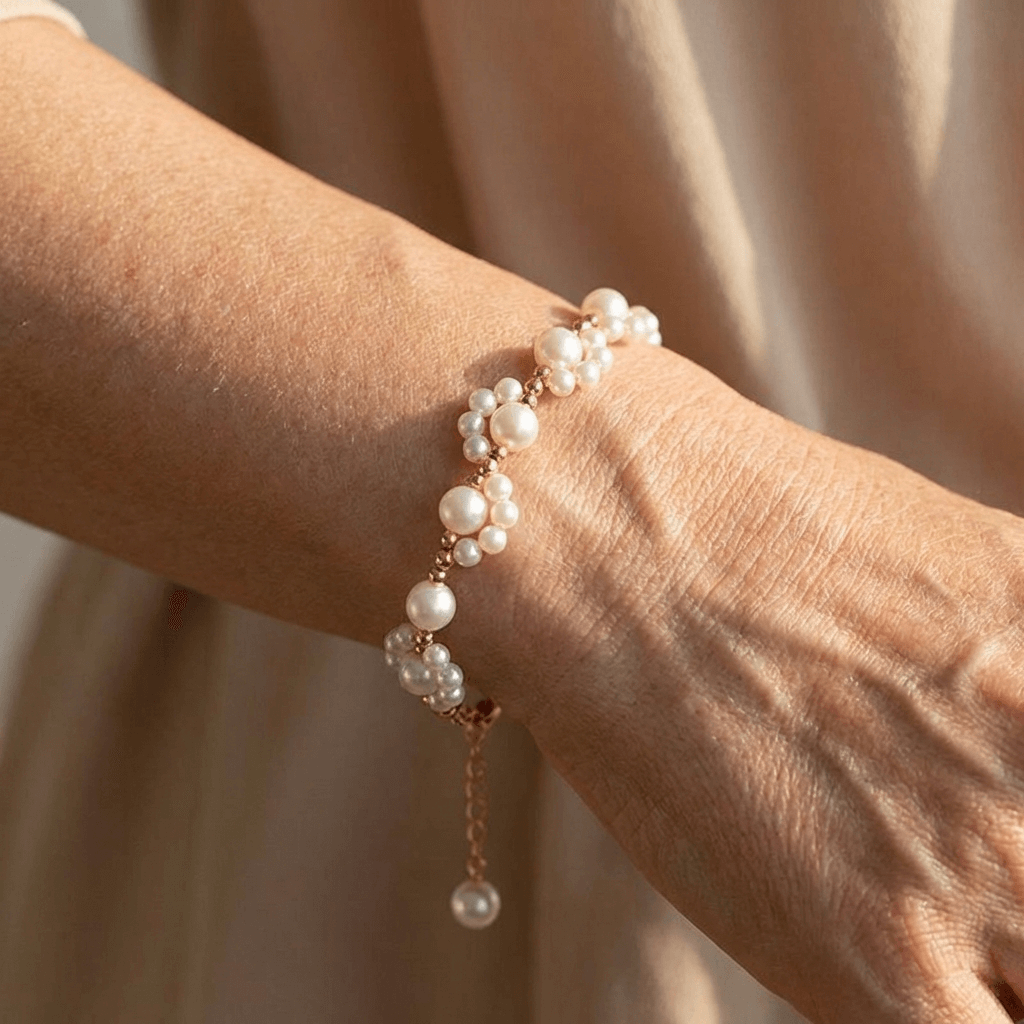 Classic Pearl Beaded Cat Paw Gold Plated Adjustable Bracelet