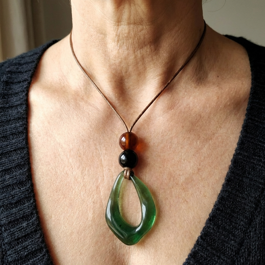 Vintage Irregular Shaped Teardrop Resin Pendant Necklace