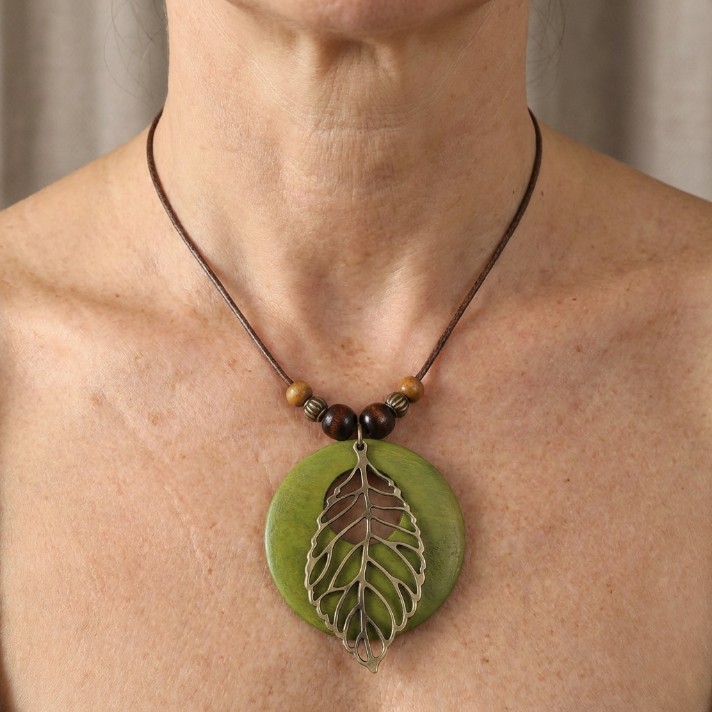 Bohemian Wax Rope Leaf Shaped Pendant Long Necklace