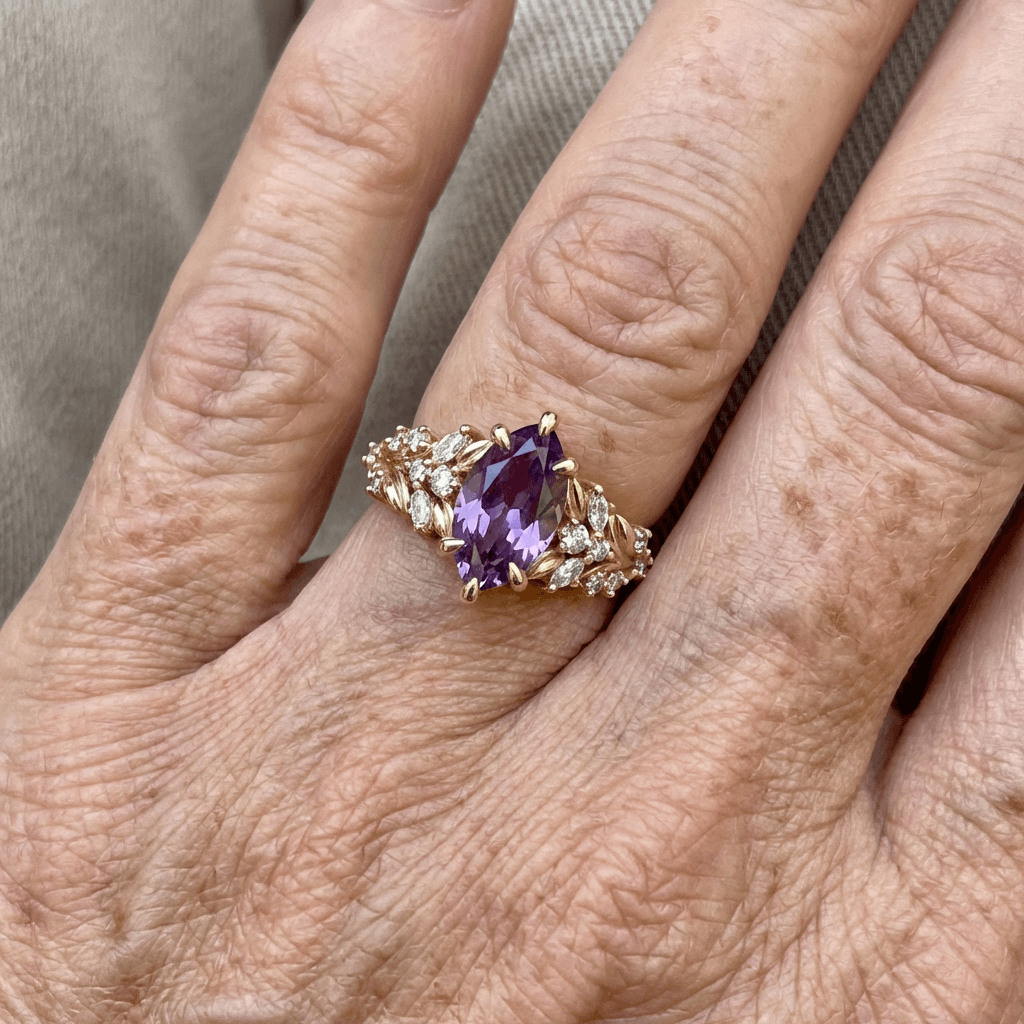 Elegant Handmade Violet Garden Oval Ring