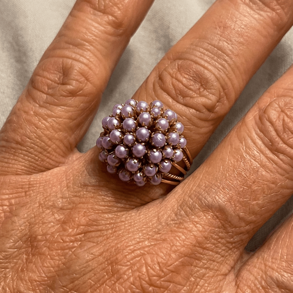 Vintage Inspired Purple Faux Pearl Cluster Ring