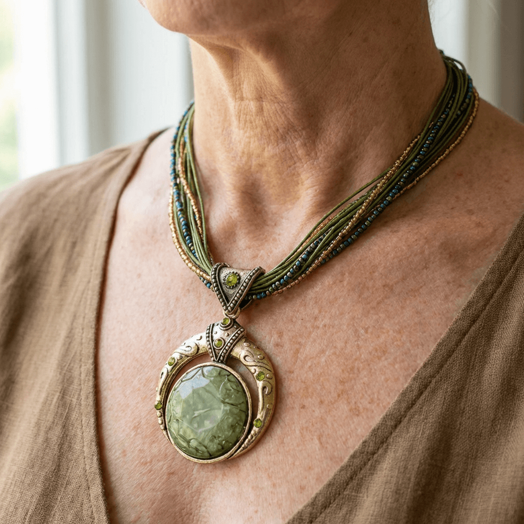 Bohemian Green Gold Necklace