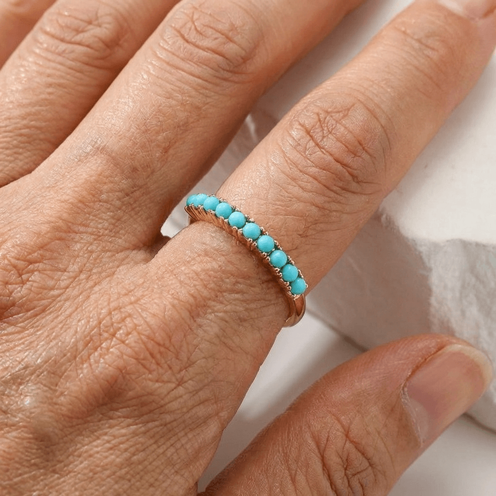 Bohemian Turquoise Beaded Gold Plated Band Ring