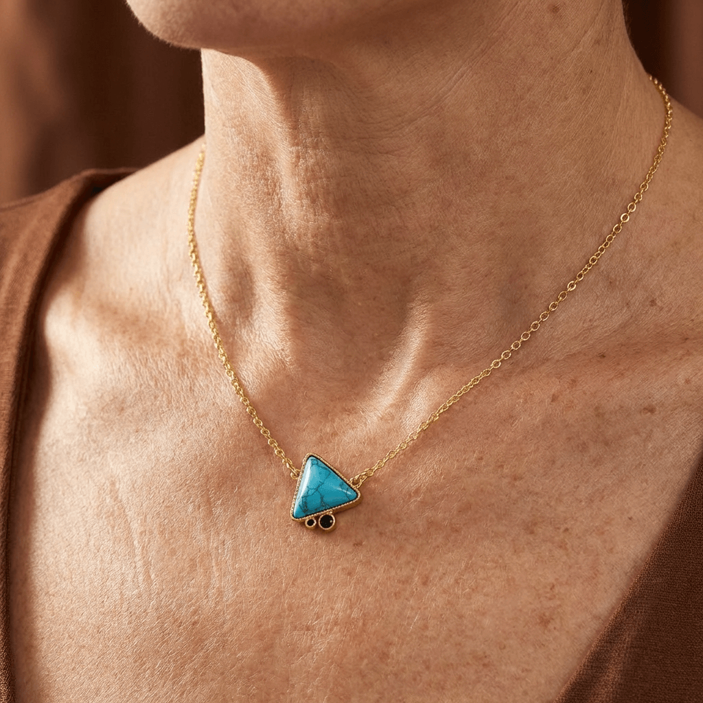 Elegant Geometric Turquoise Triangle Pendant Necklace
