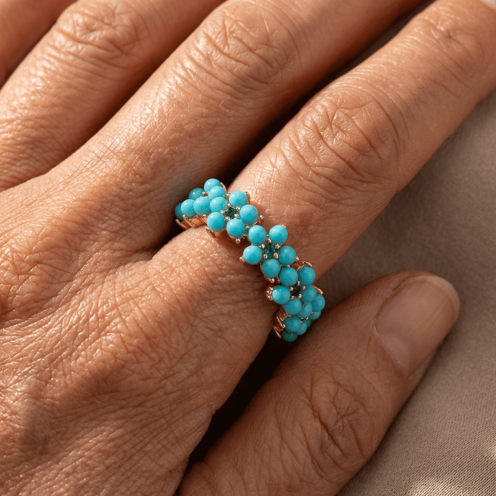 Vintage Beaded Cluster Zirconia Inlaid Geometric Round Ring