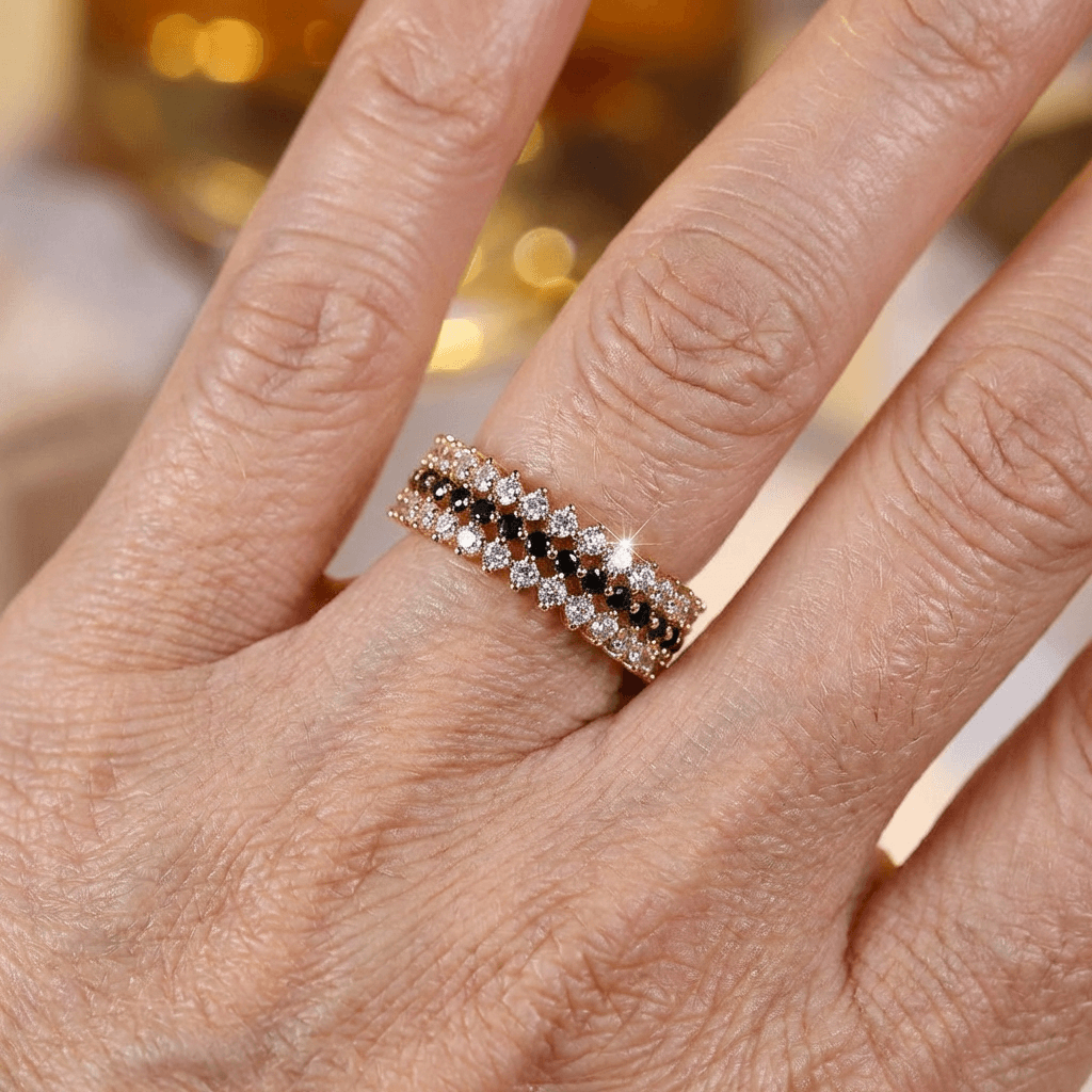 Elegant Full Circle Three Rows Zirconium Gold Plated Ring