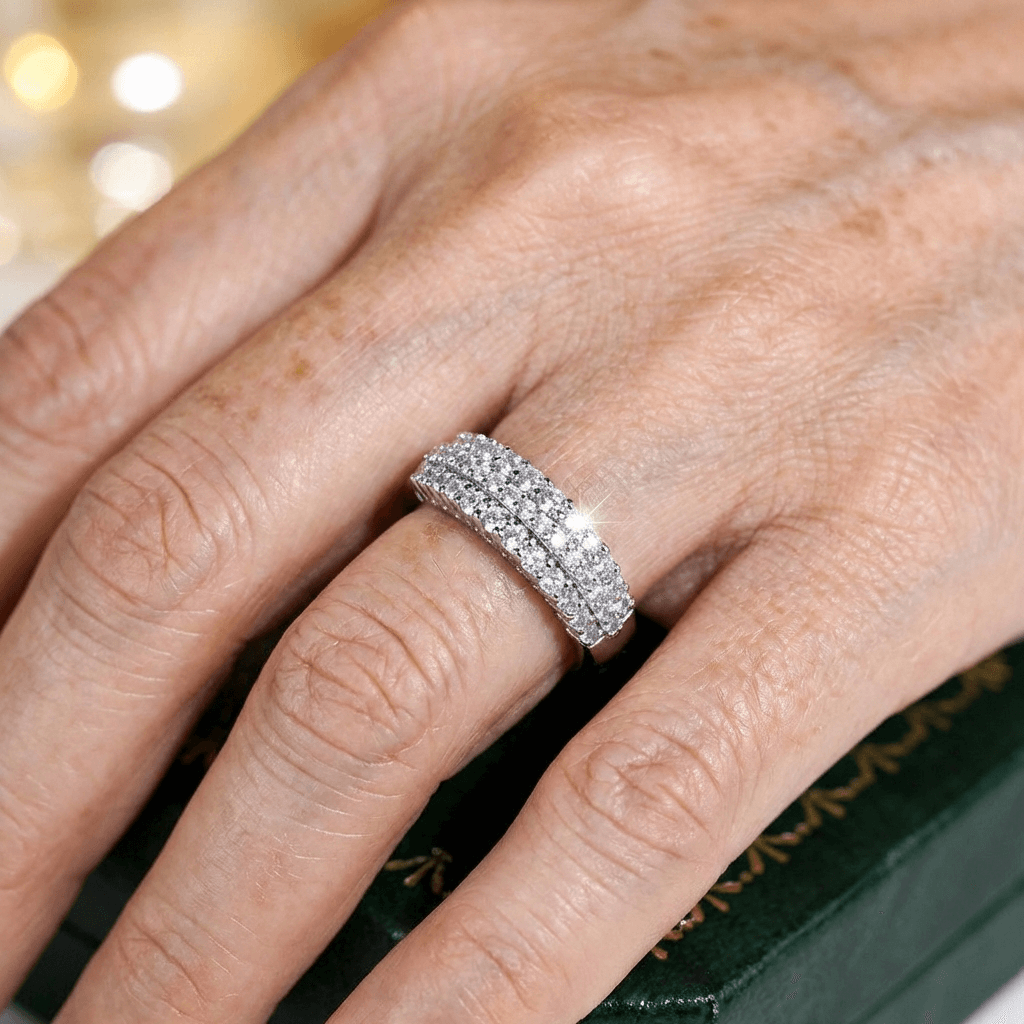 Elegant Three Row Zirconia Silver Plated Ring