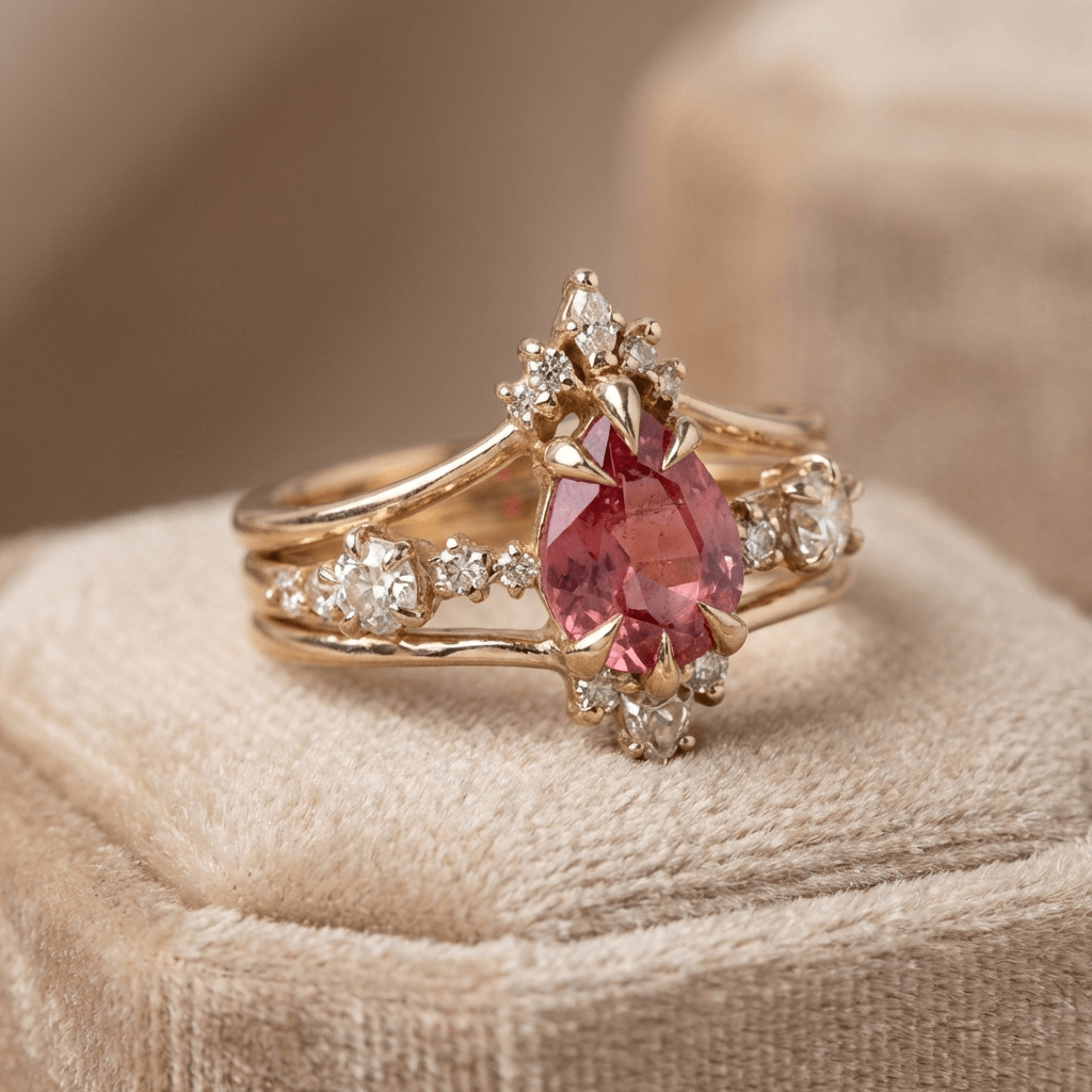 Elegant Garnet Crystalline Gold Ring