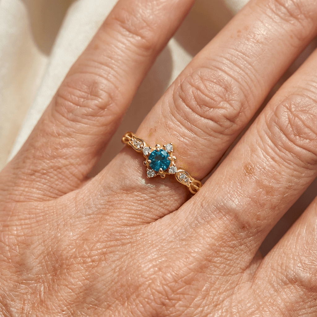 Blue Square Halo Ring
