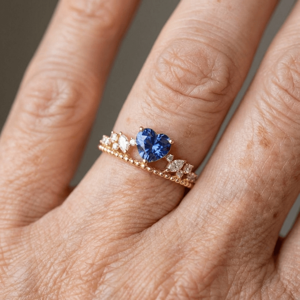 Blue Heart Crown Ring