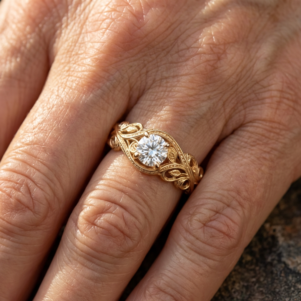 Filigree Wave Solitaire Ring