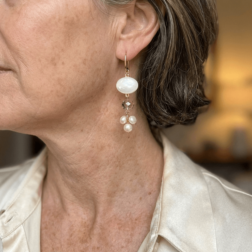 Vintage White Stone & Pearl Earrings