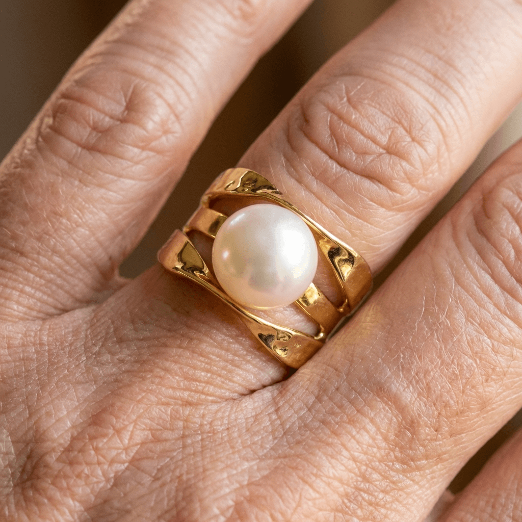 Vintage Pearl Gold Layered Ring