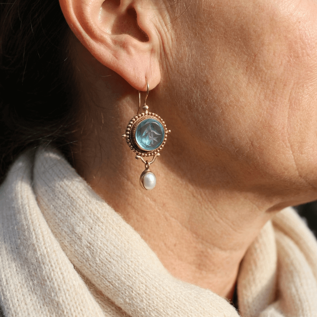 Vintage Green Glass Pearl Earrings