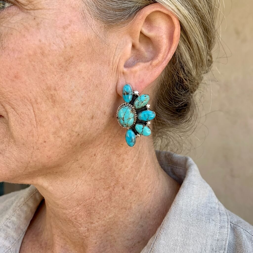Bohemian Style Vintage Flowers Turquoise Earrings