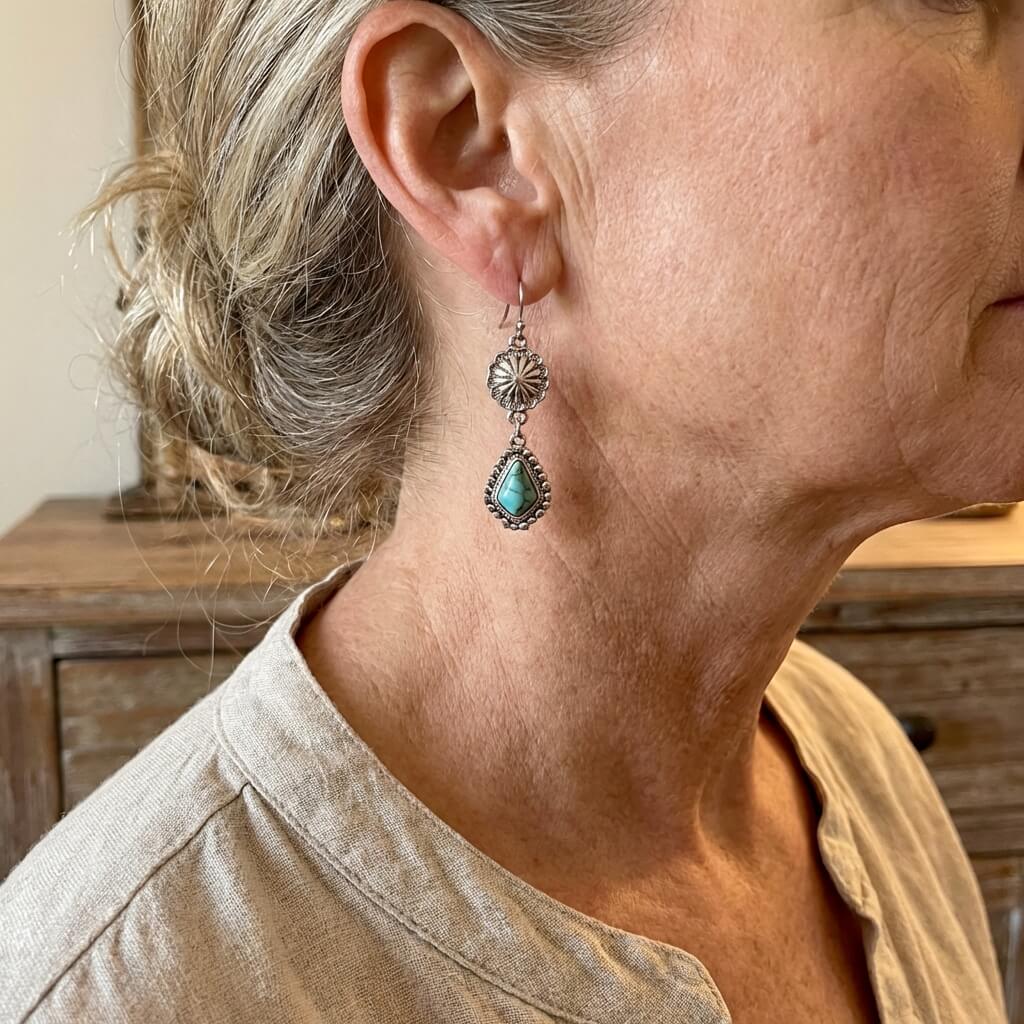 Vintage Daisy Turquoise Drop Alloy Earrings