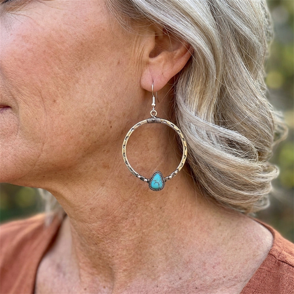 Vintage Bohemian Turquoise Circle Earrings