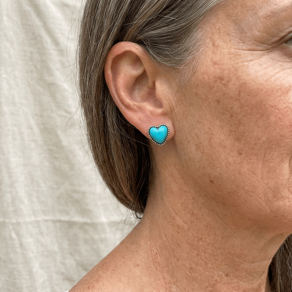 Elegant Boho Silver Plated Turquoise Hearth Love Earrings