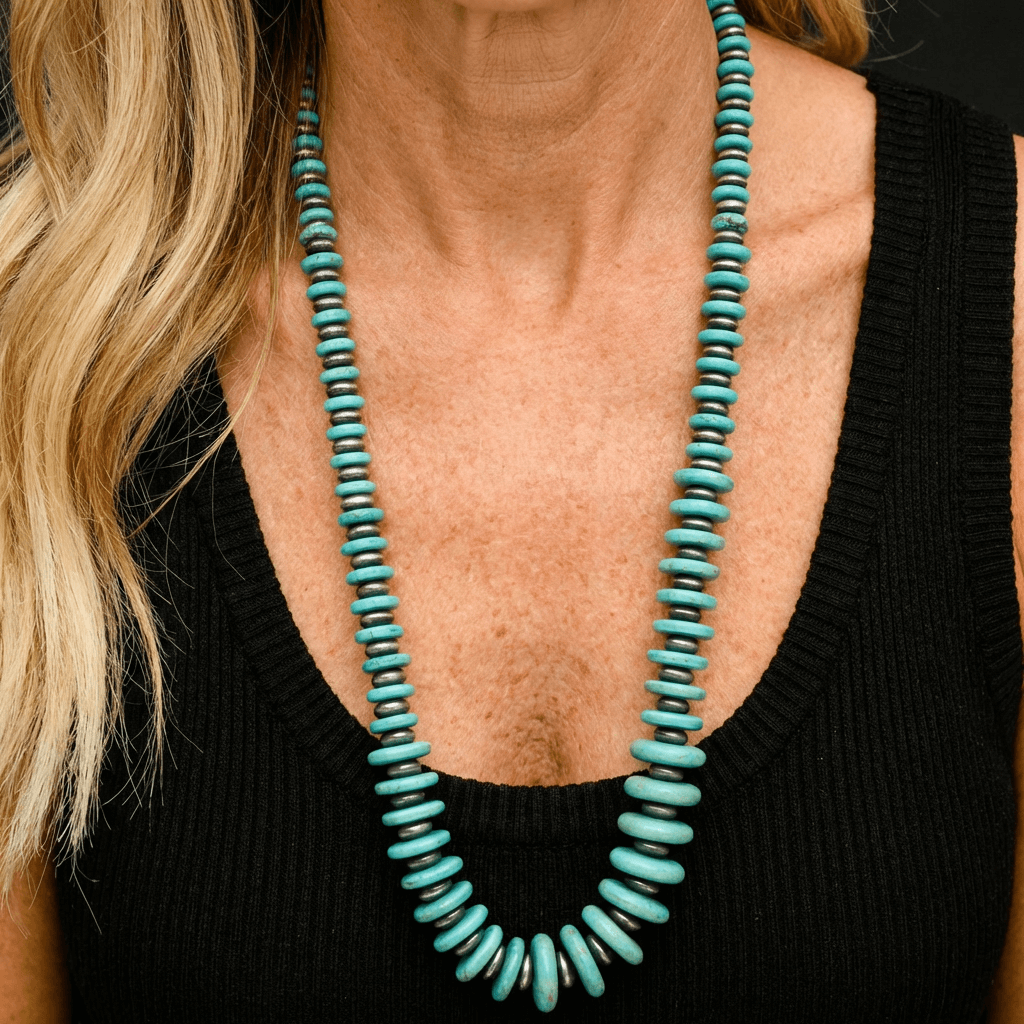 Elegant Vintage Boho Turquoise Disc Bead Necklace