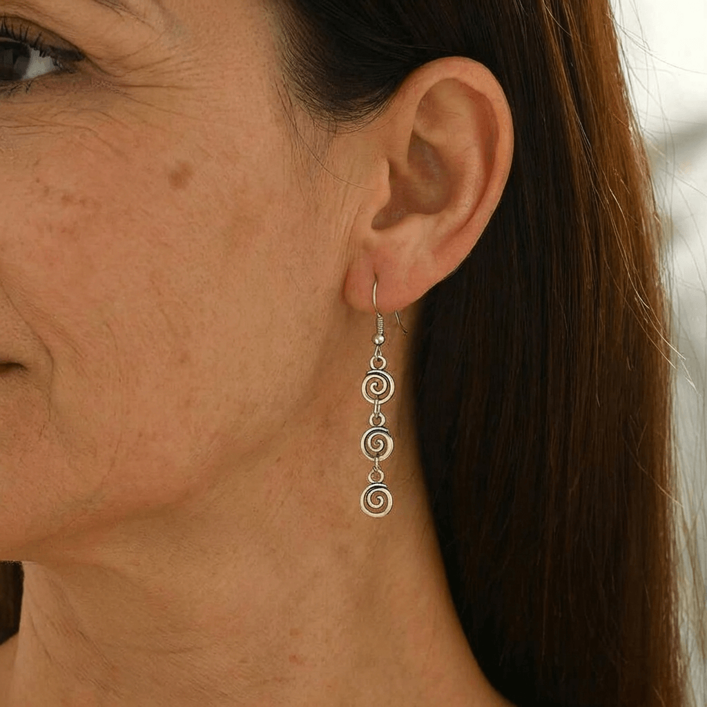 Retro Distressed Geometric Spiral Swirl Dangle Earrings