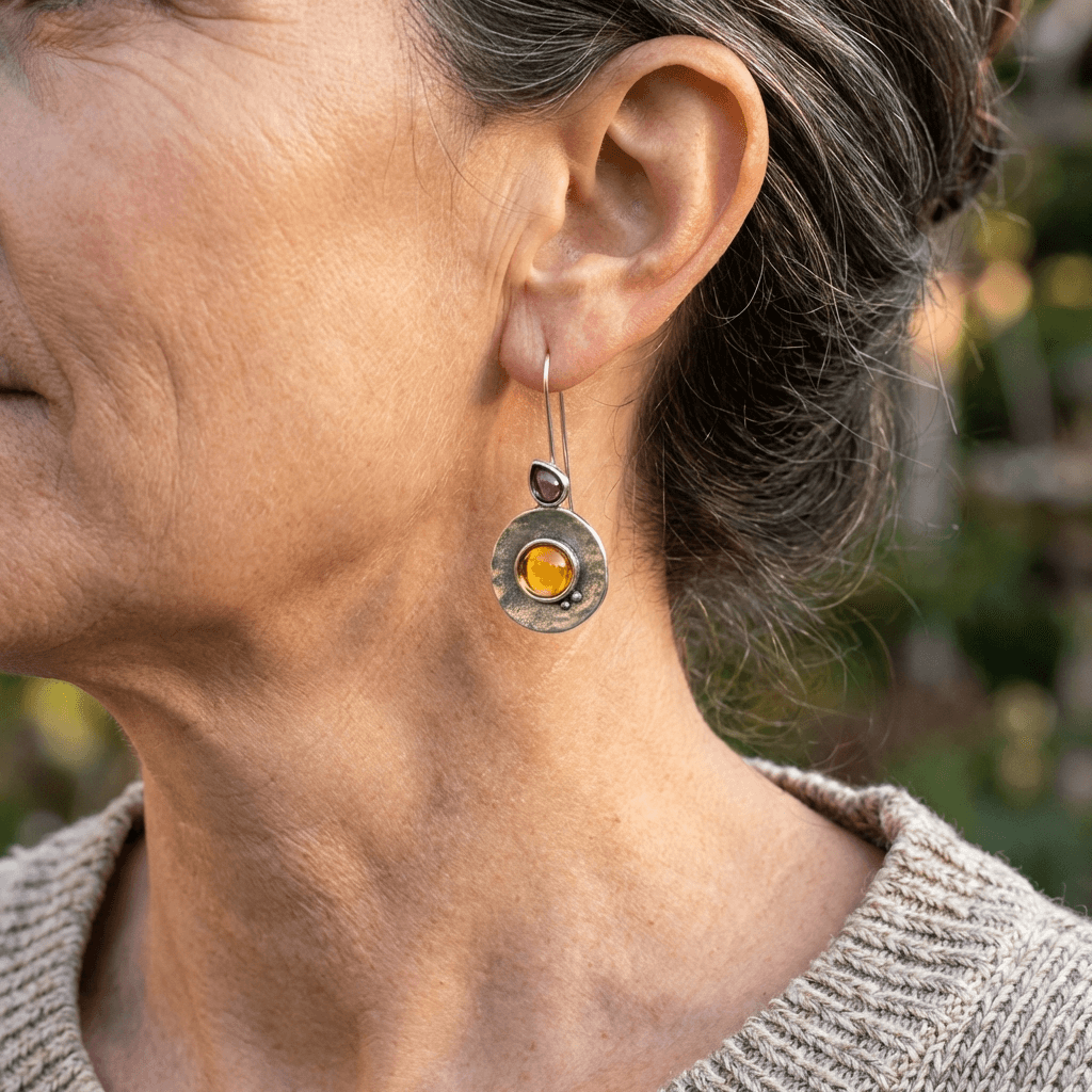 Vintage Purple Round Glass Pendant Asymmetric Earrings