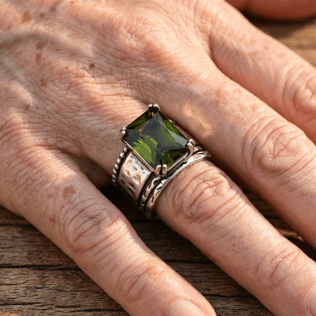 Vintage Bohemian Geometric Cut Zircon Silver Plated Ring