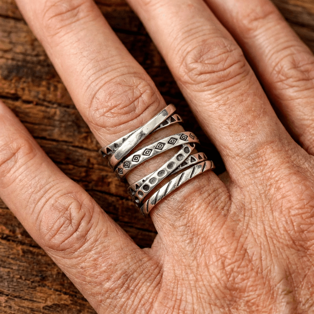 Vintage Bohemian Long Wrapped Around Silver Plated Ring