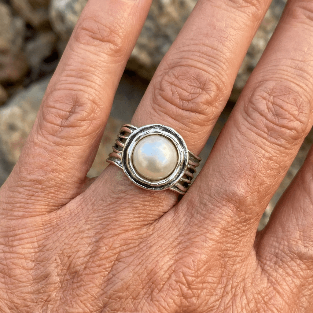 Bohemian Style Vintage Silver Plated Faux Pearl Ring